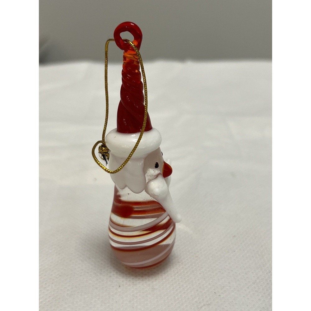 Art Glass Santa Christmas Ornament Red White Swirl Hand Blown Holiday Kitsch Vtg - Picture 2 of 9